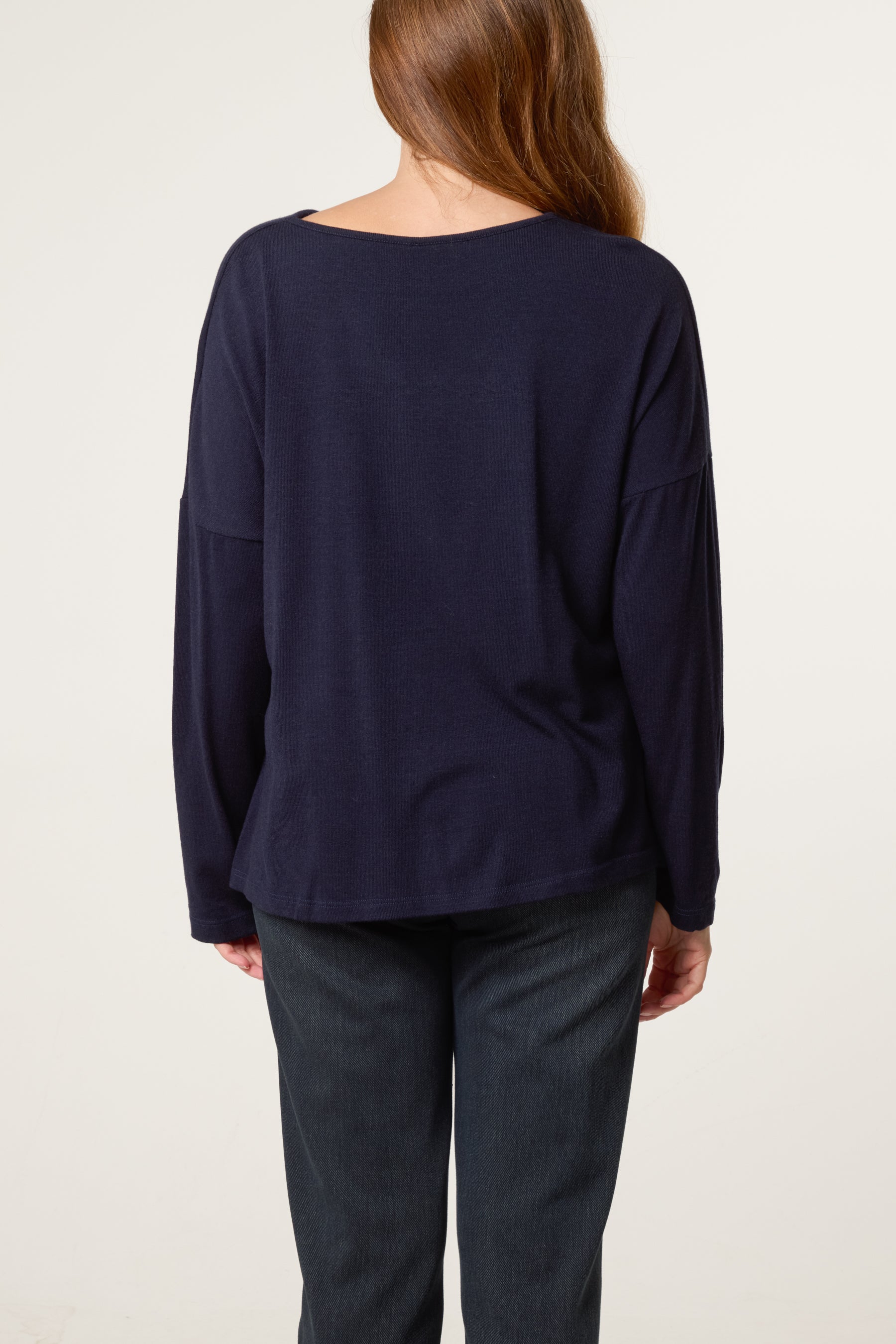 Draped Cowl Neck Long Sleeve Knit Top