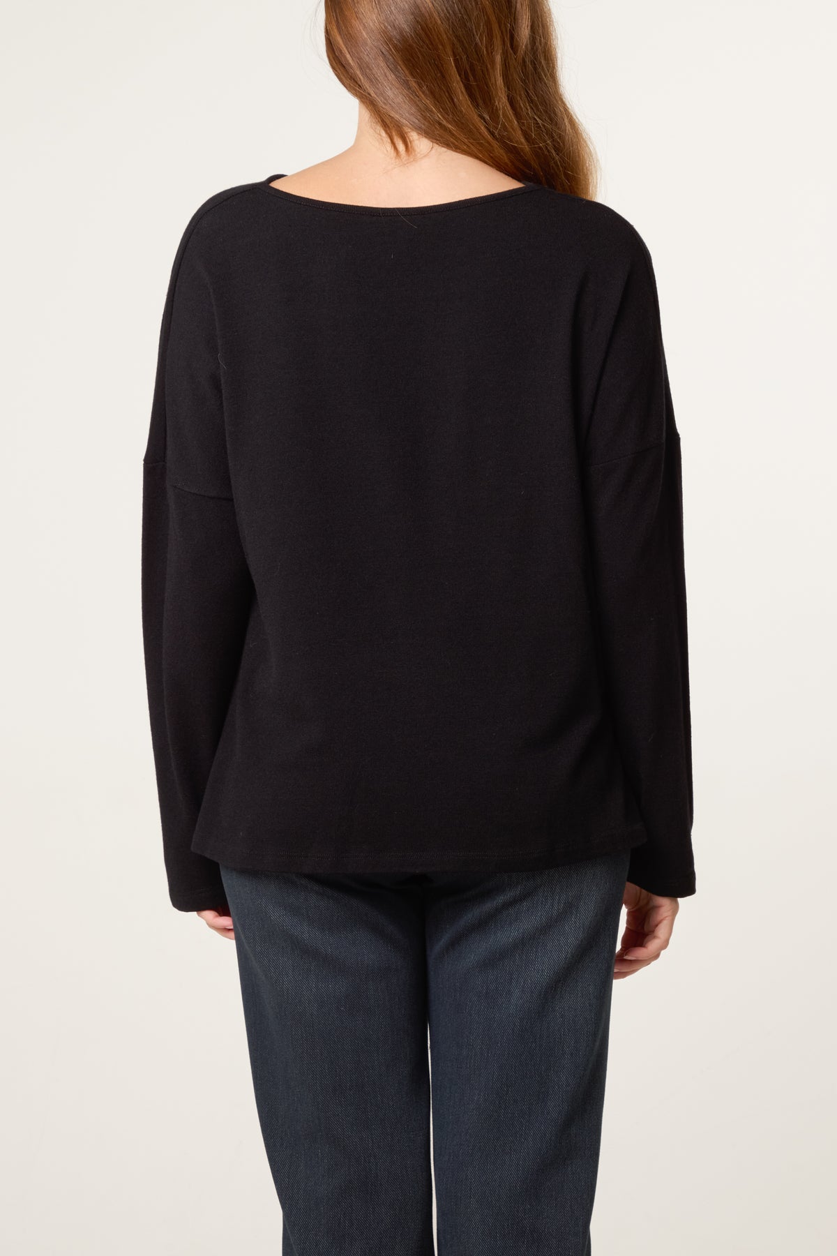 Draped Cowl Neck Long Sleeve Knit Top