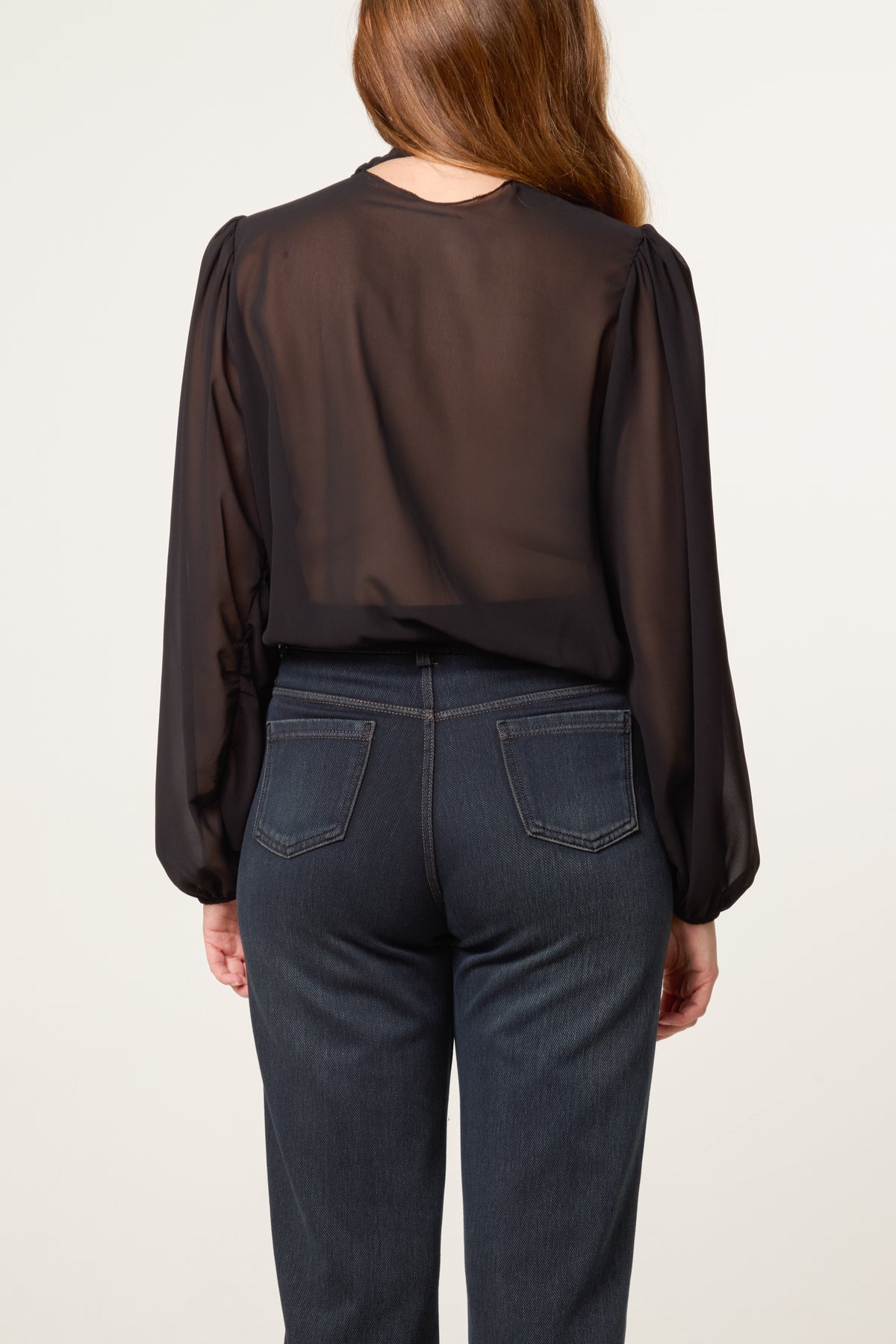 Neck Tie Lace Bubble Hem Blouse