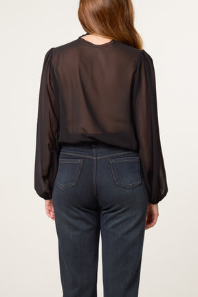 Neck Tie Lace Bubble Hem Blouse