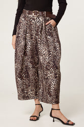 Leopard Print Belted Wide Leg Trousers