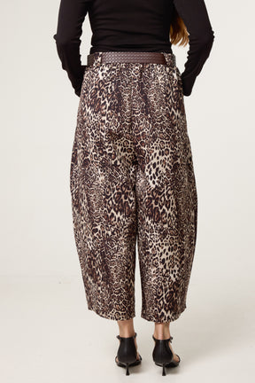 Leopard Print Belted Wide Leg Trousers
