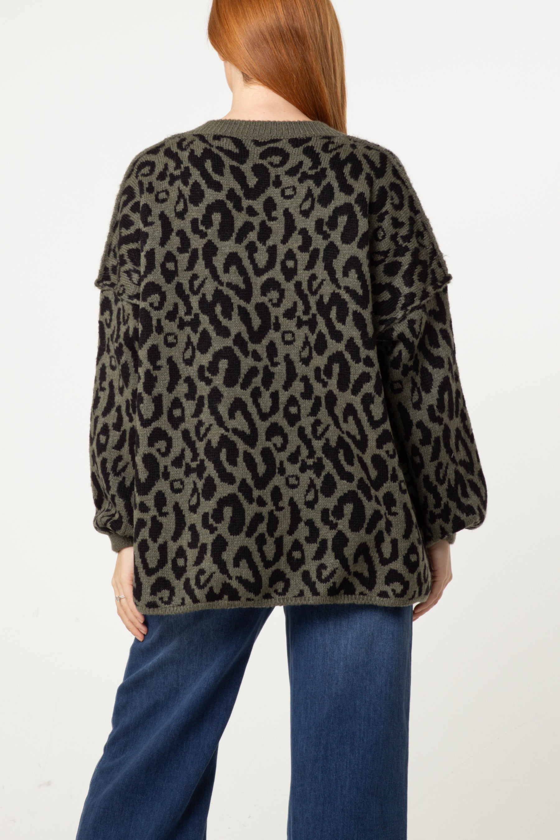 Oversized V-Neck Leopard Knit Jumper