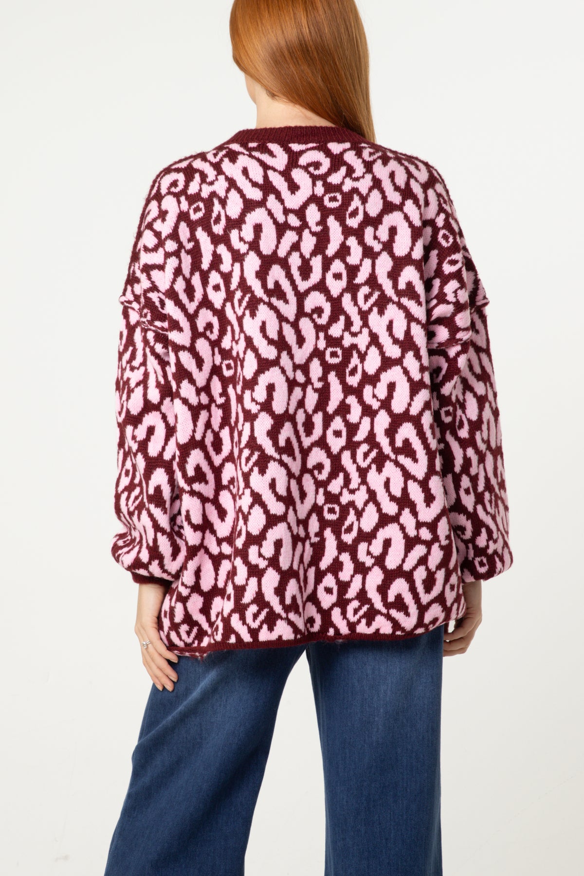 Oversized V-Neck Leopard Knit Jumper