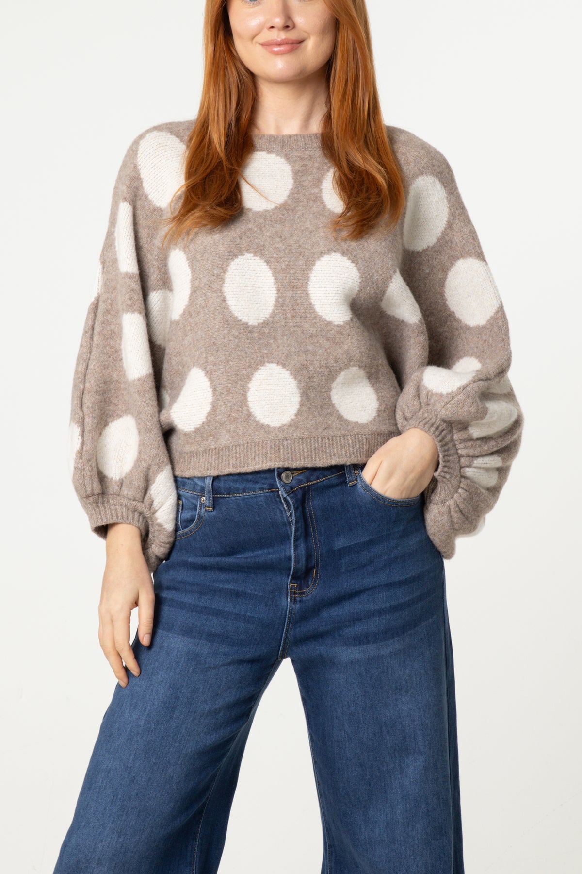 Polka Dot Balloon Sleeve Knit Jumper