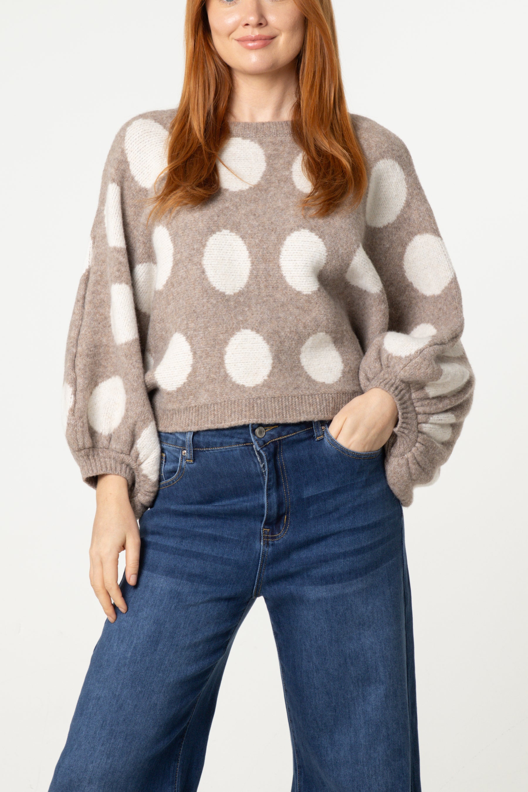 Polka Dot Balloon Sleeve Knit Jumper