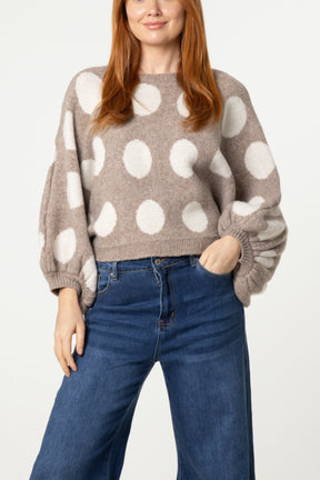 Polka Dot Balloon Sleeve Knit Jumper