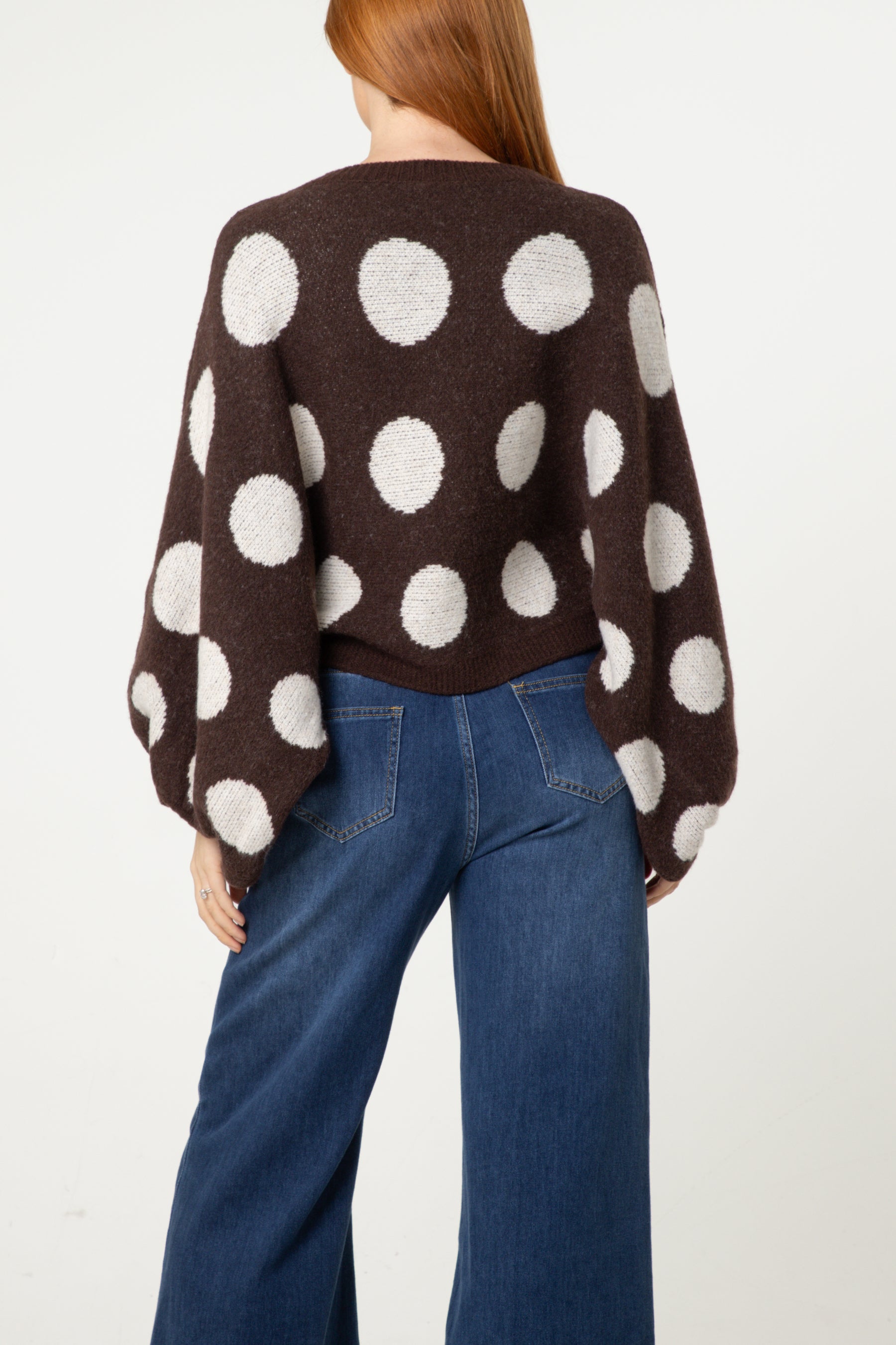 Polka Dot Balloon Sleeve Knit Jumper