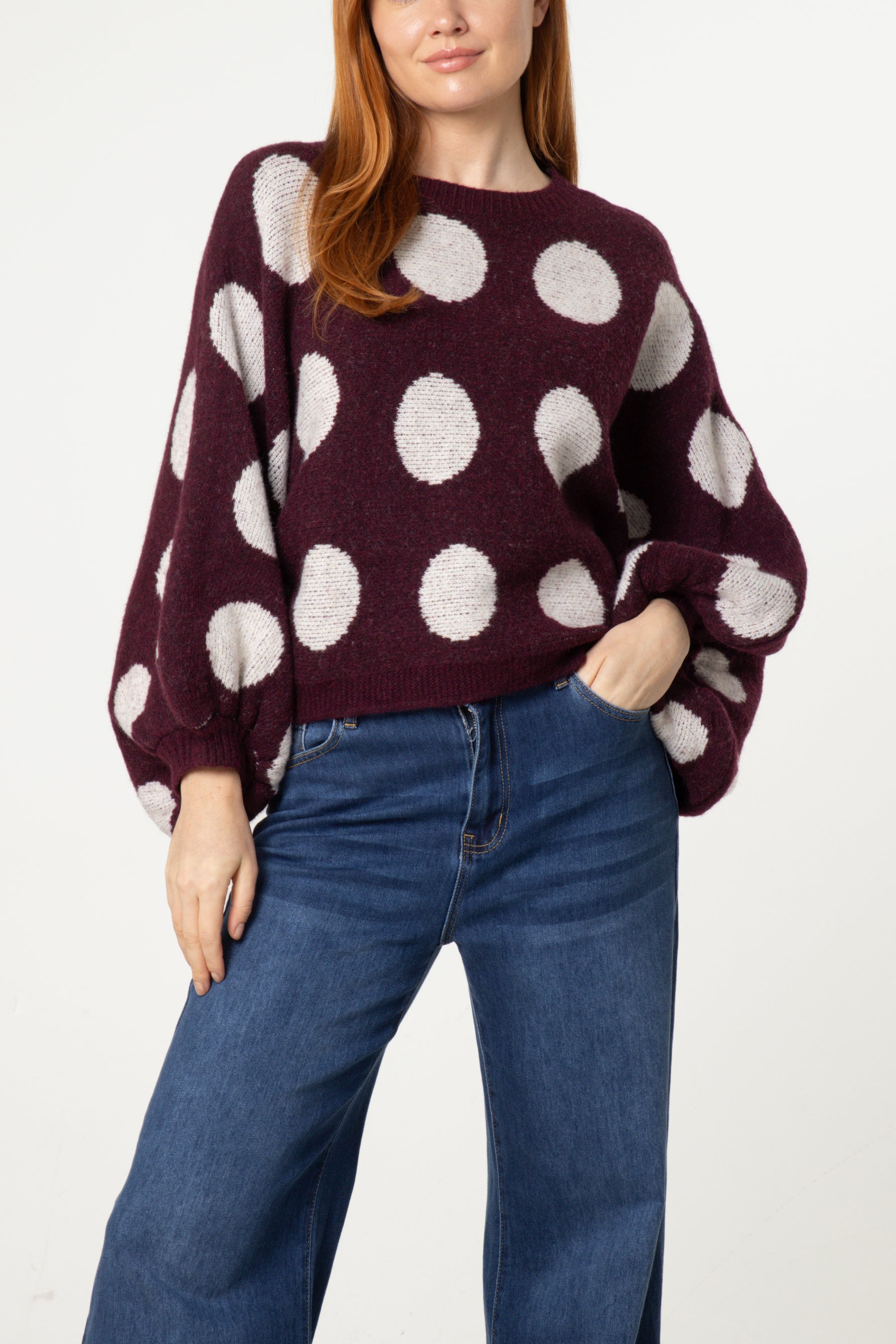 Polka Dot Balloon Sleeve Knit Jumper