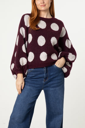 Polka Dot Balloon Sleeve Knit Jumper