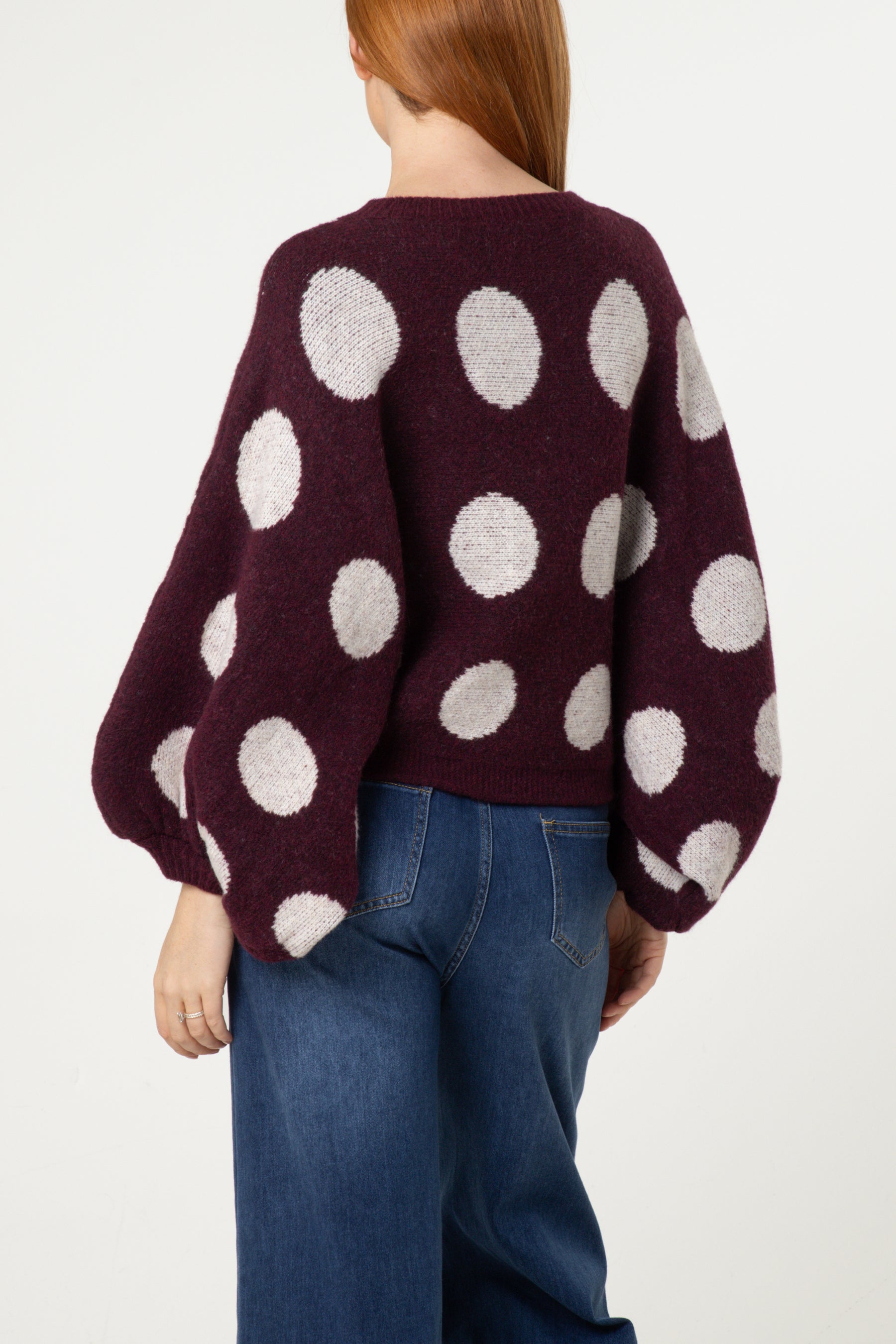 Polka Dot Balloon Sleeve Knit Jumper