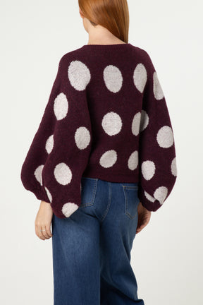 Polka Dot Balloon Sleeve Knit Jumper