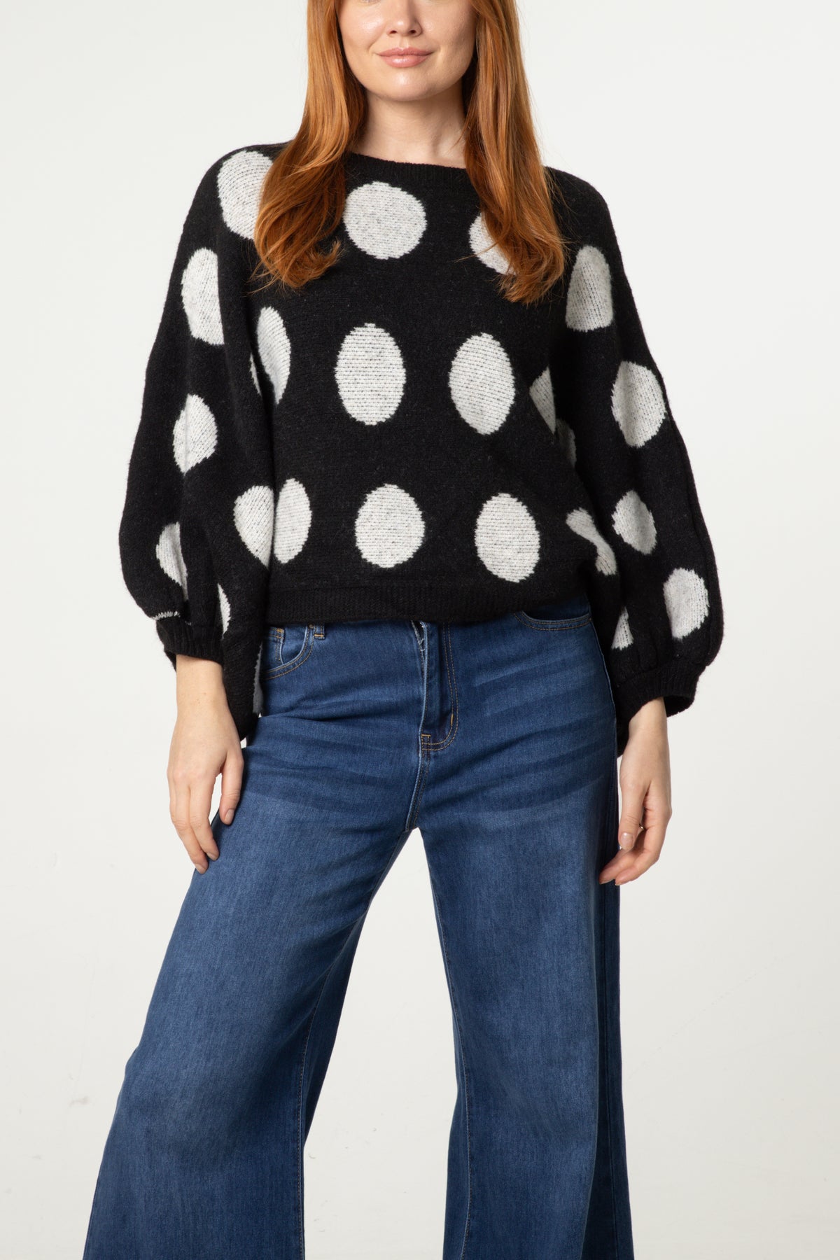 Polka Dot Balloon Sleeve Knit Jumper