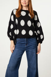 Polka Dot Balloon Sleeve Knit Jumper