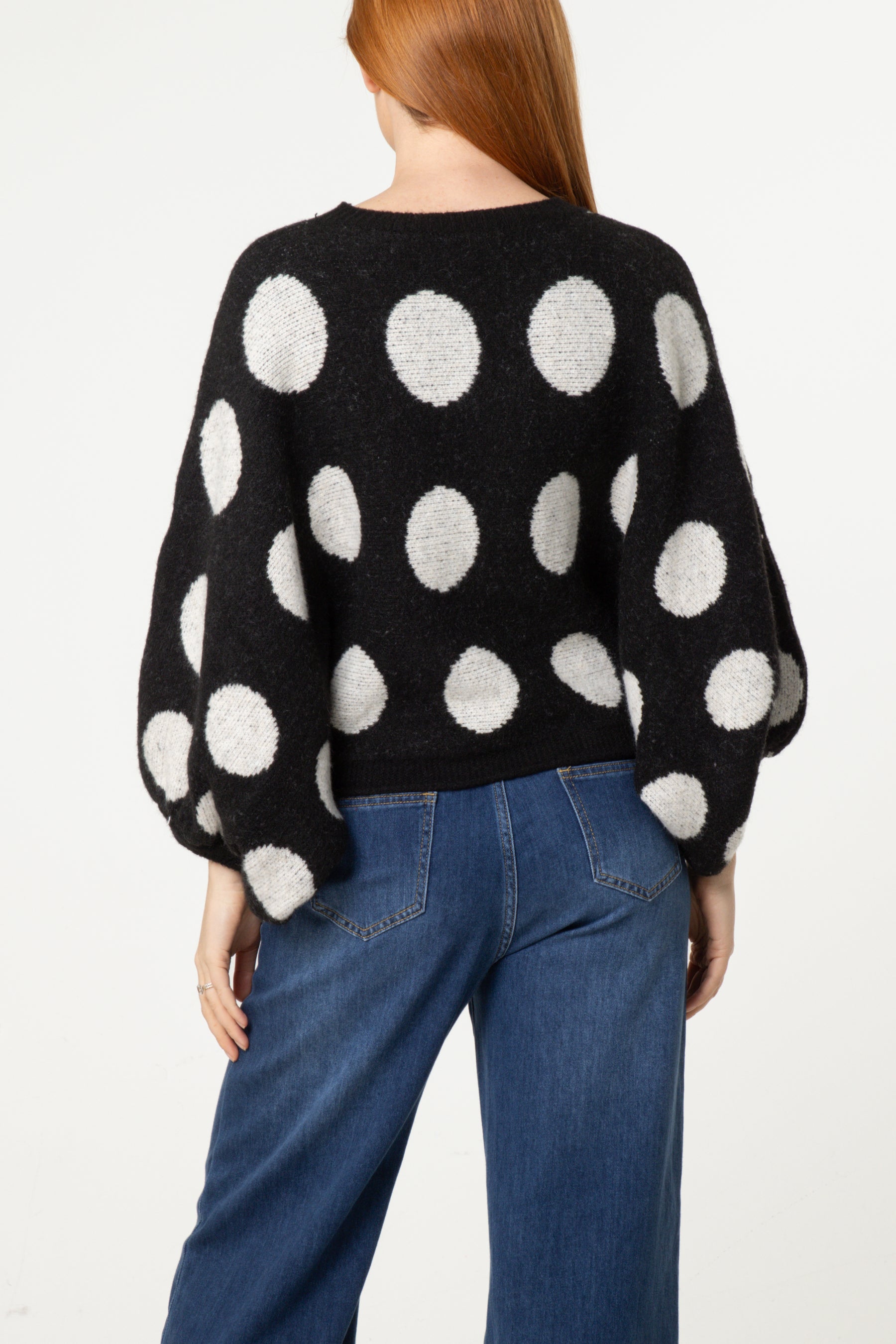 Polka Dot Balloon Sleeve Knit Jumper