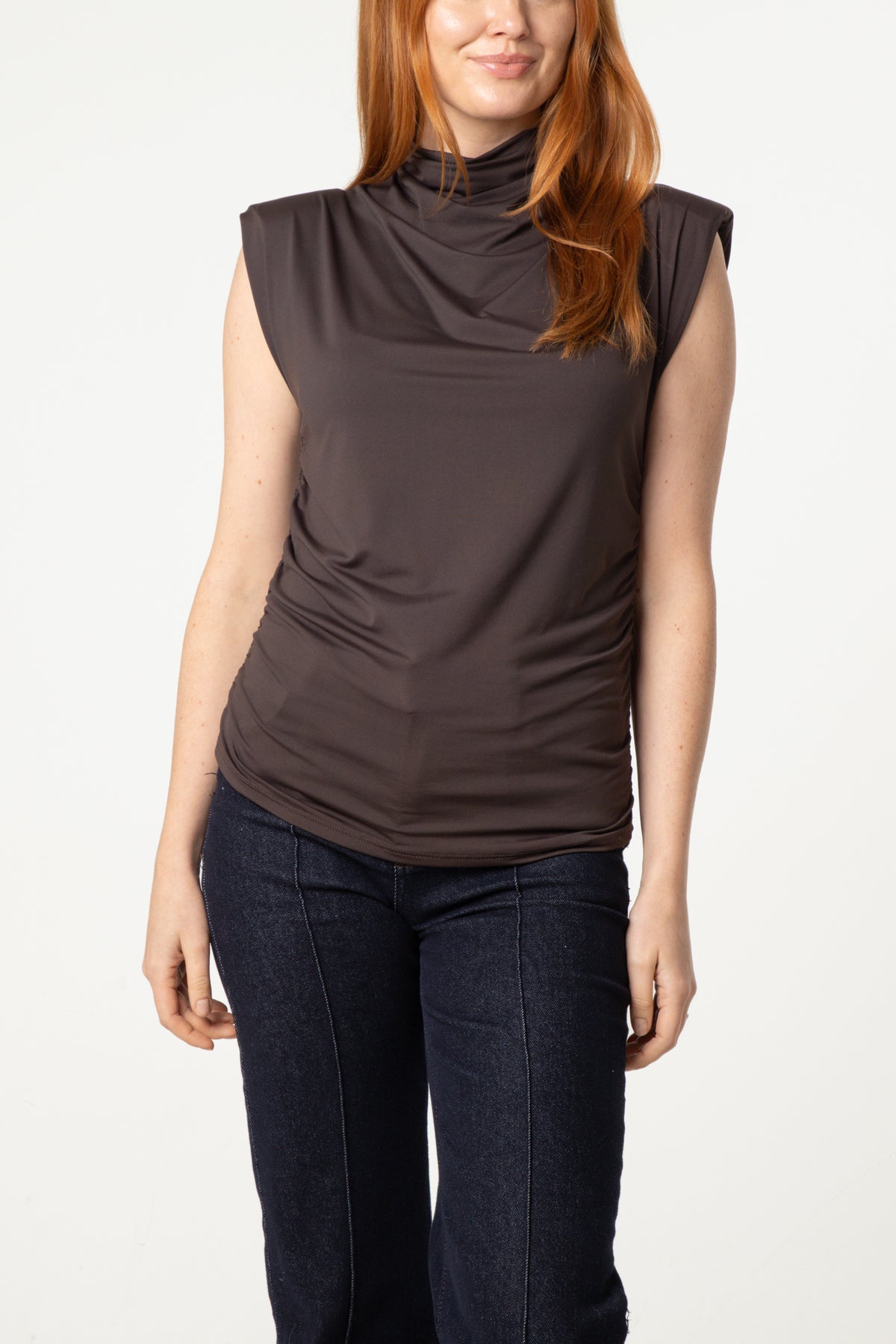 Shoulder Pad Cowl Neck Top