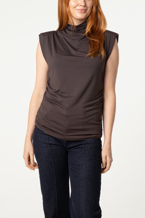 Shoulder Pad Cowl Neck Top
