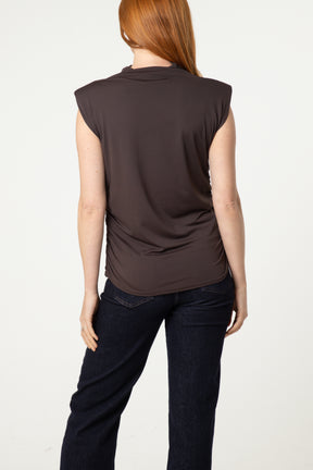 Shoulder Pad Cowl Neck Top