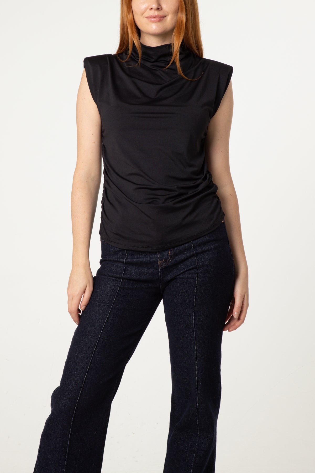 Shoulder Pad Cowl Neck Top