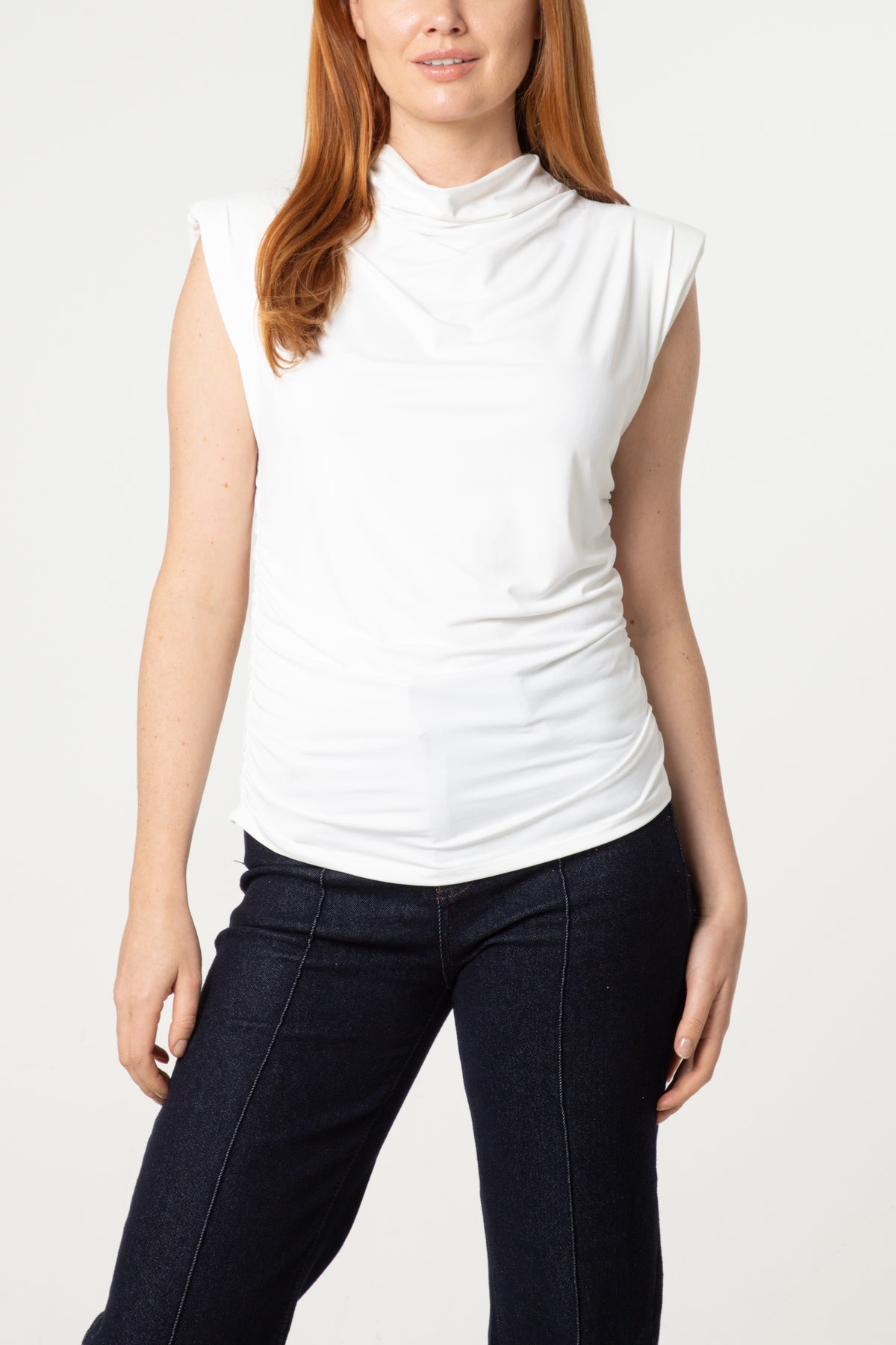 Shoulder Pad Cowl Neck Top