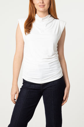 Shoulder Pad Cowl Neck Top