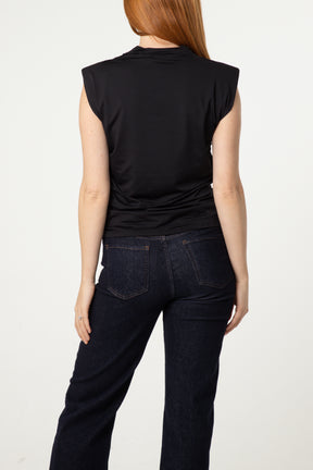 Shoulder Pad Cowl Neck Top