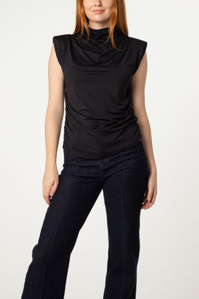 Shoulder Pad Cowl Neck Top
