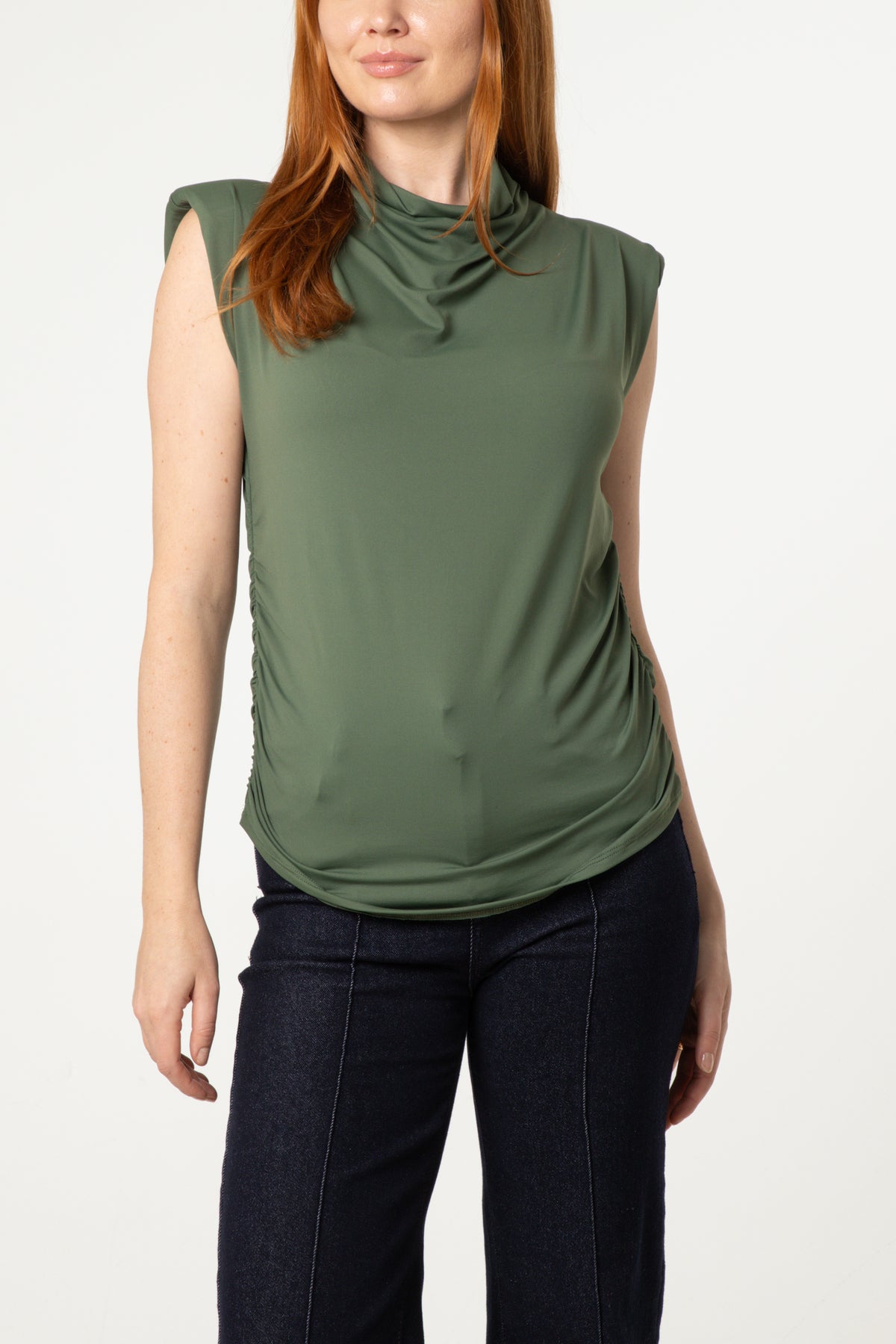 Shoulder Pad Cowl Neck Top