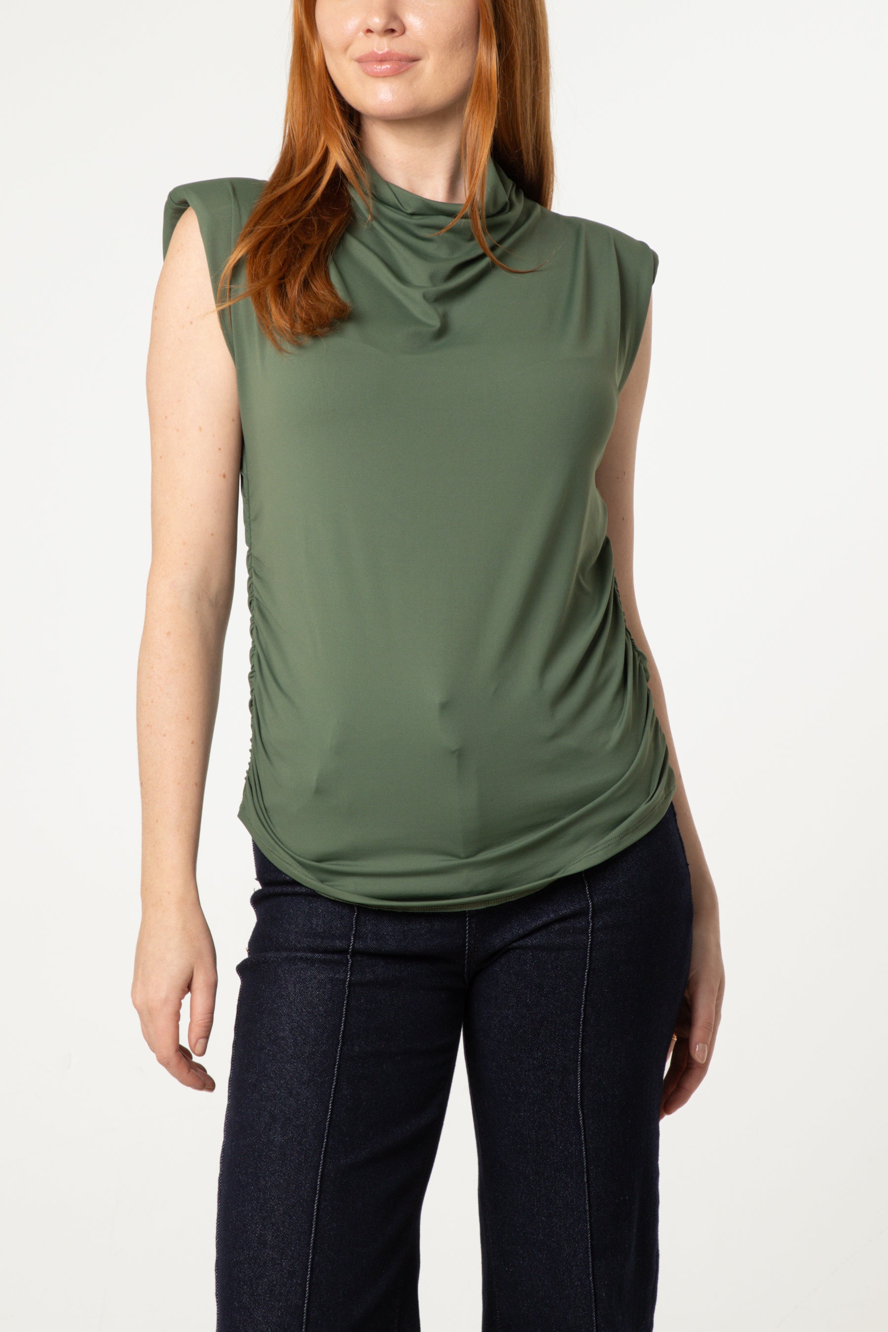 Shoulder Pad Cowl Neck Top