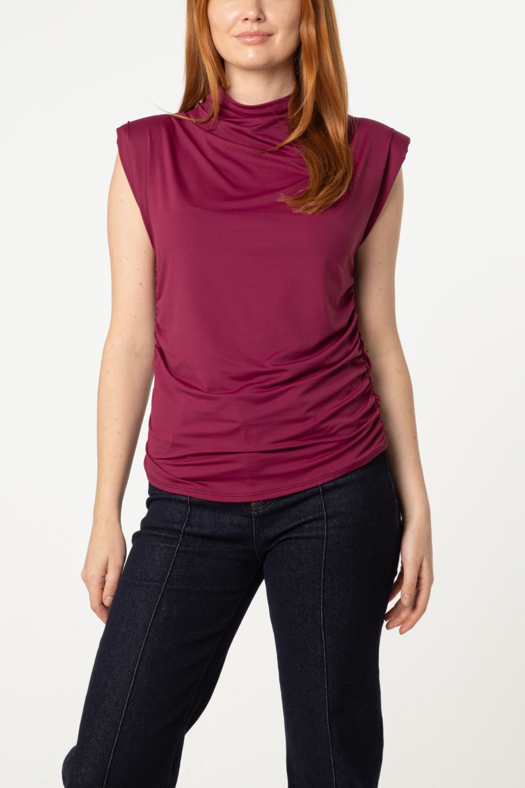 Shoulder Pad Cowl Neck Top