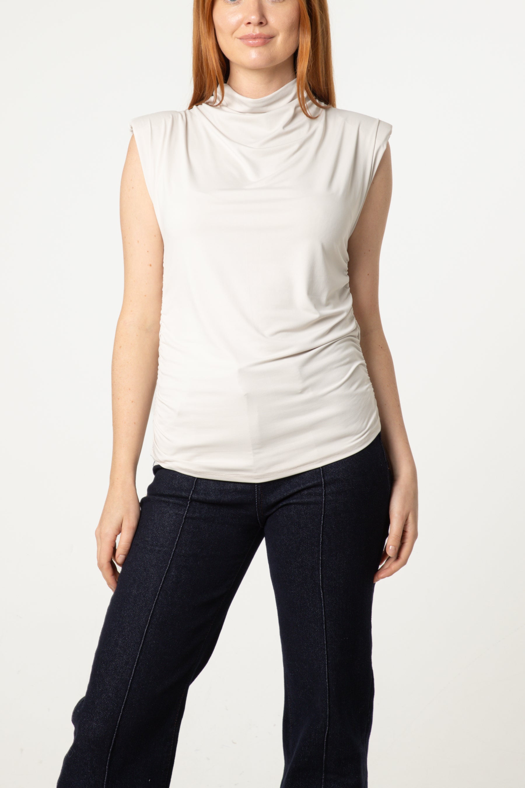 Shoulder Pad Cowl Neck Top