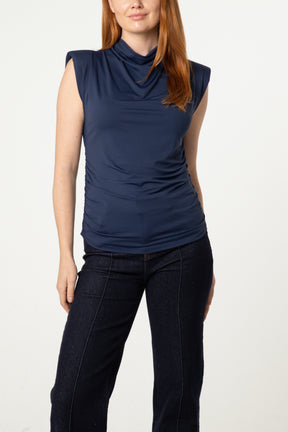 Shoulder Pad Cowl Neck Top