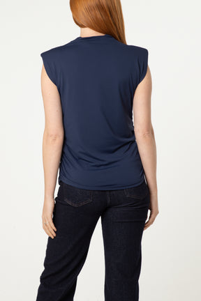 Shoulder Pad Cowl Neck Top