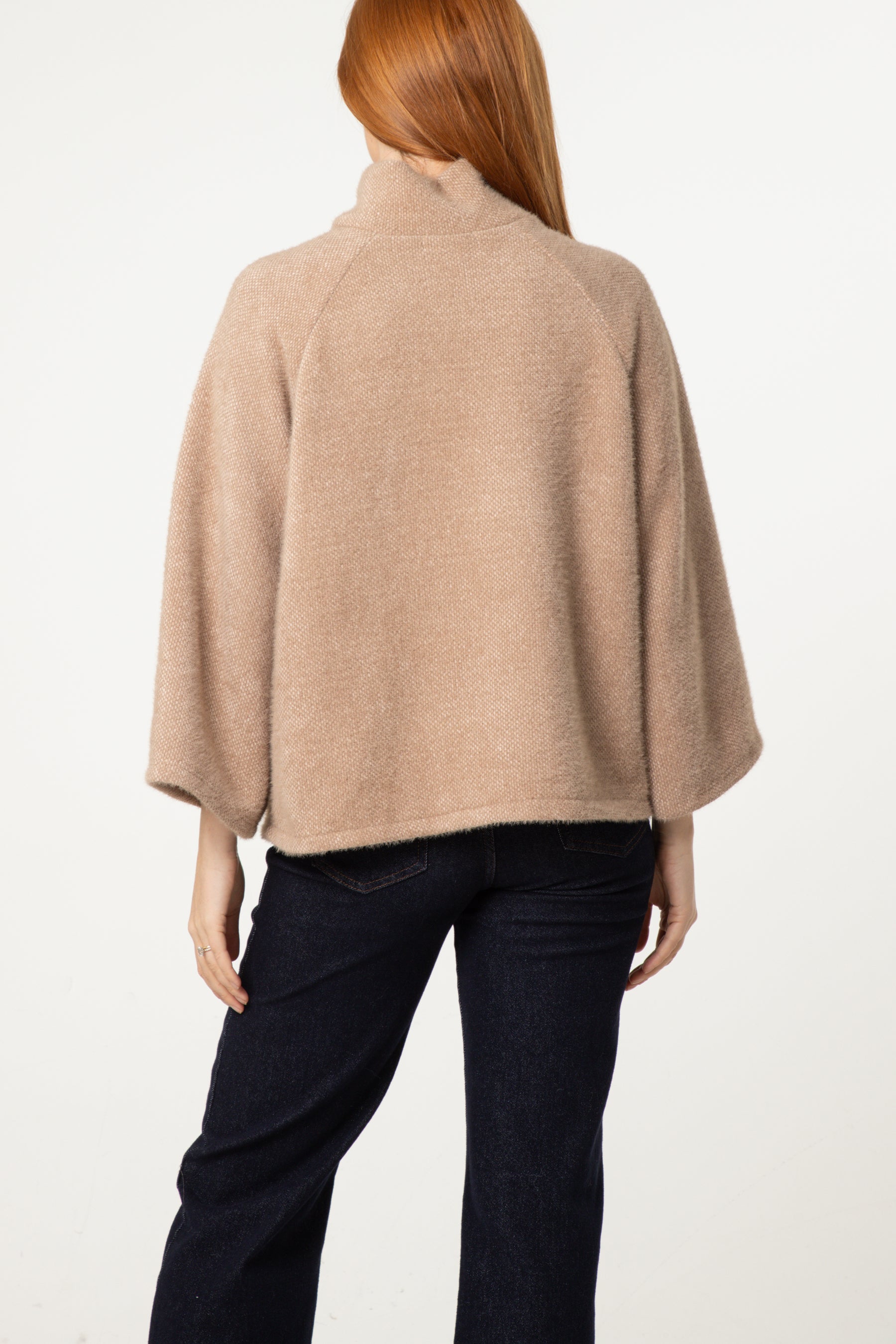 Pearl Button Funnel Neck Knit Cardigan