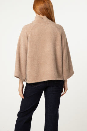 Pearl Button Funnel Neck Knit Cardigan
