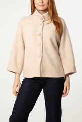 Pearl Button Funnel Neck Knit Cardigan