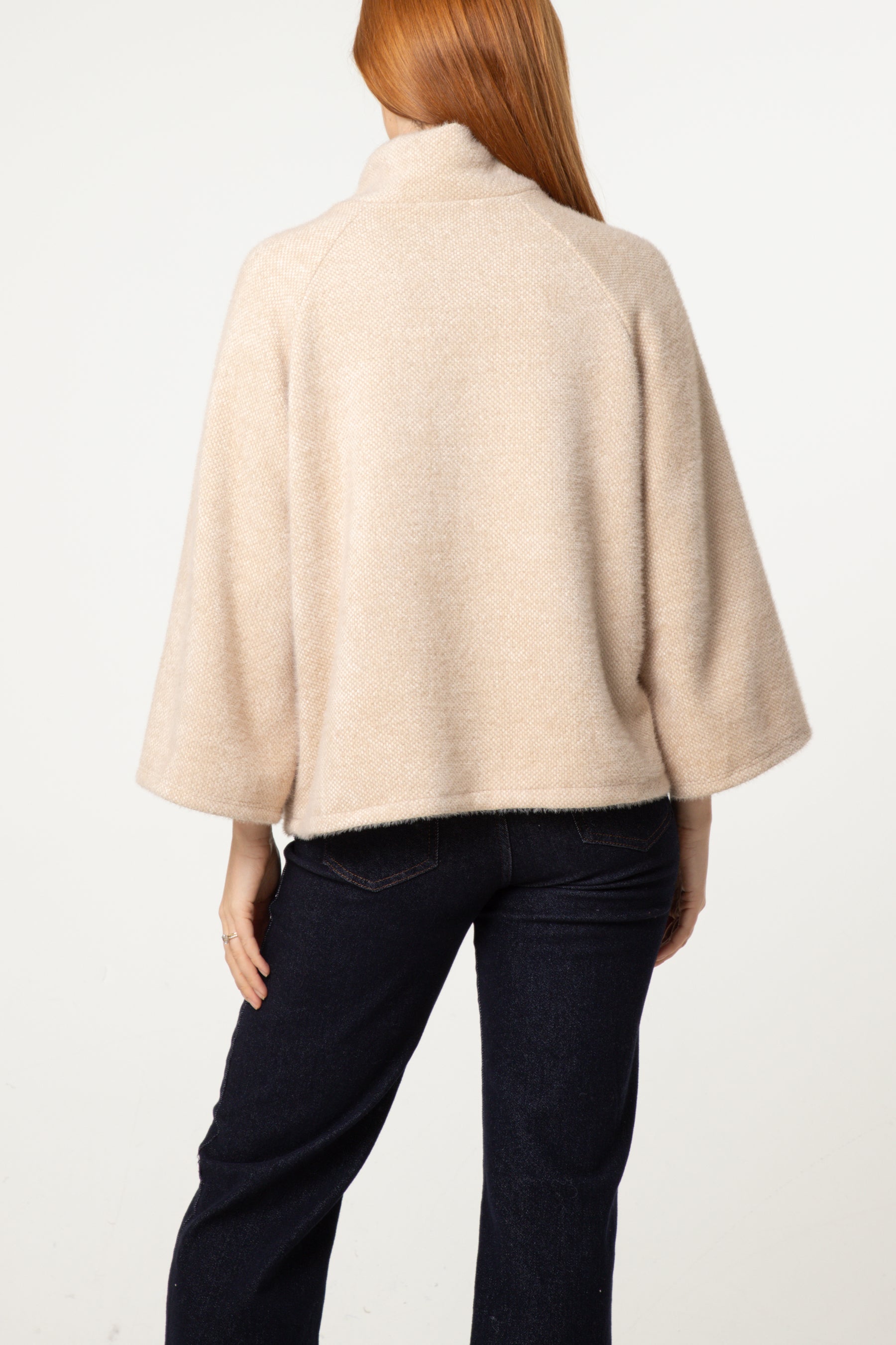 Pearl Button Funnel Neck Knit Cardigan