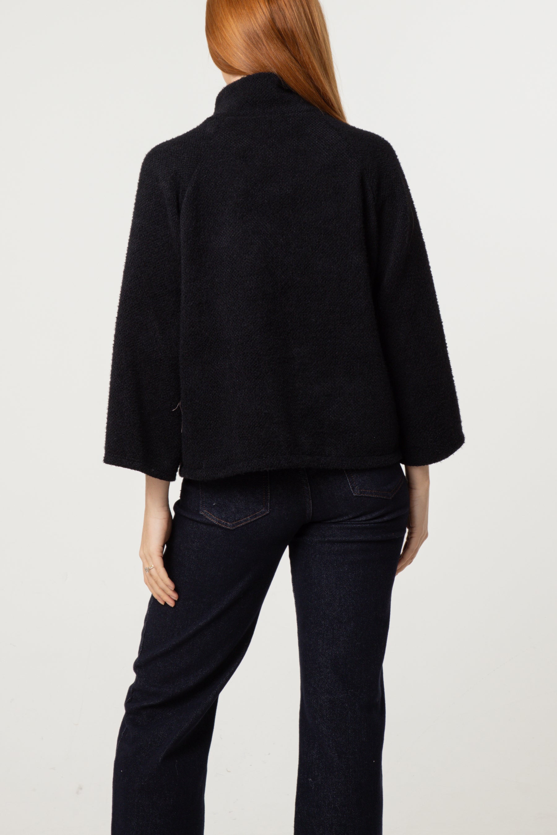 Pearl Button Funnel Neck Knit Cardigan