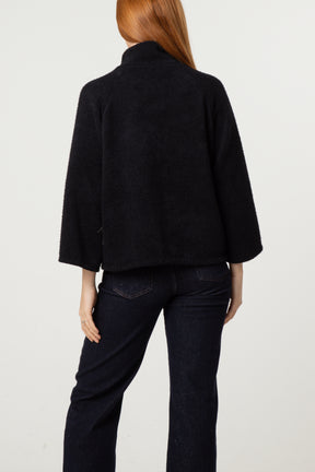 Pearl Button Funnel Neck Knit Cardigan