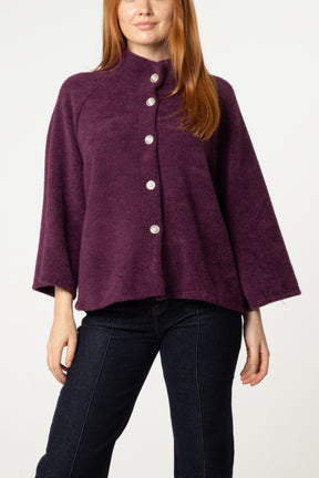 Pearl Button Funnel Neck Knit Cardigan