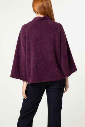 Pearl Button Funnel Neck Knit Cardigan