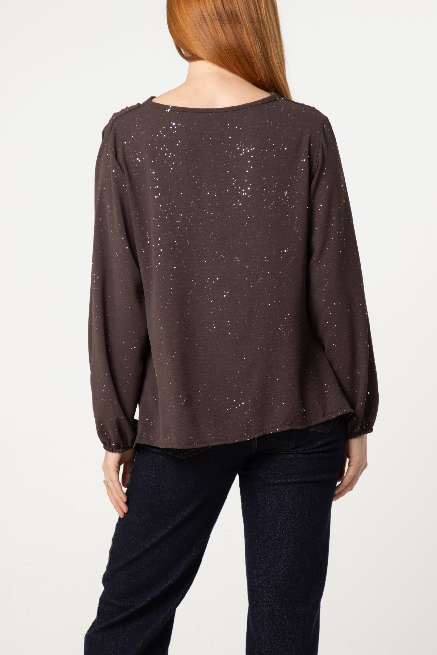Metallic Glitter Cowl Neck Blouse