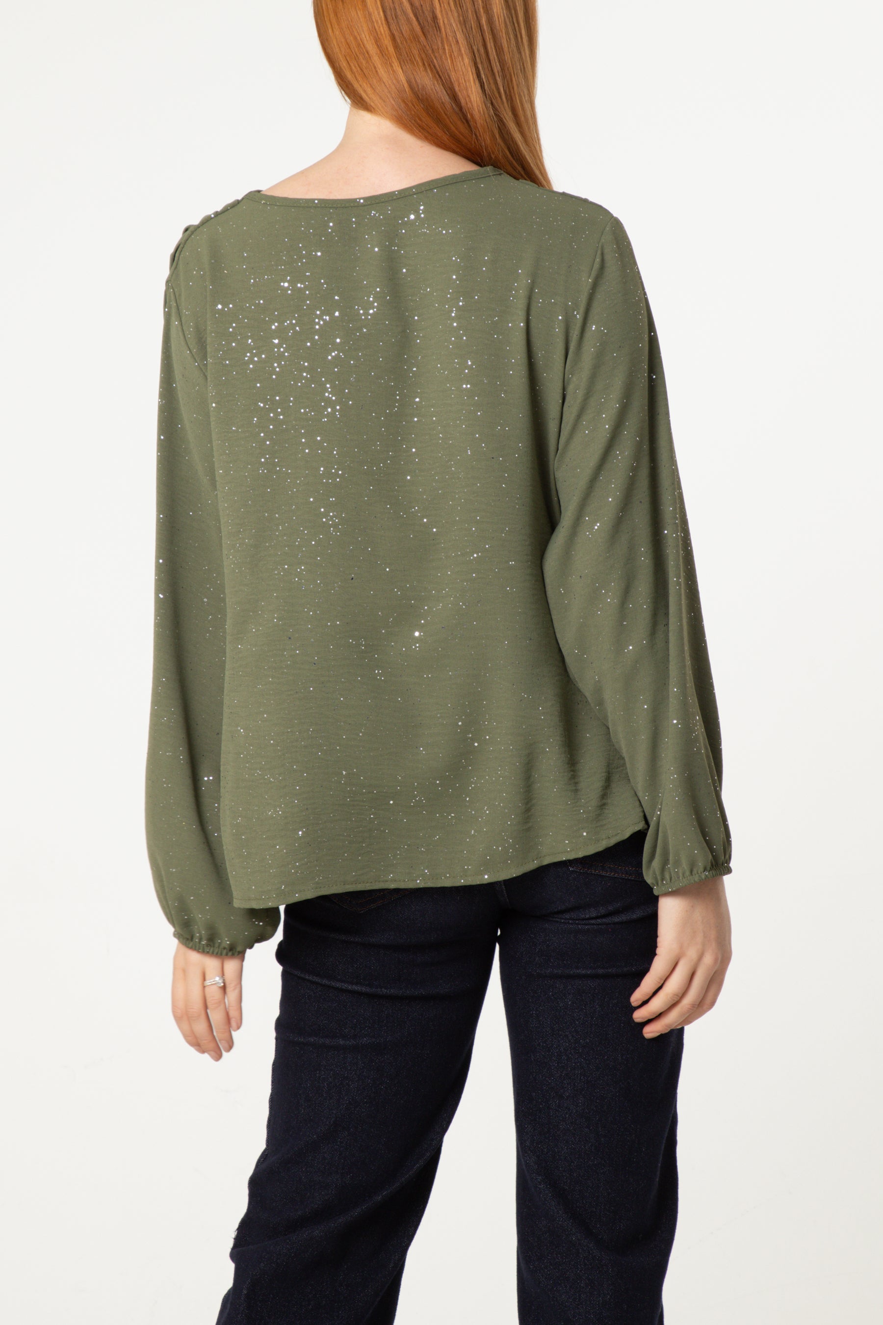Metallic Glitter Cowl Neck Blouse