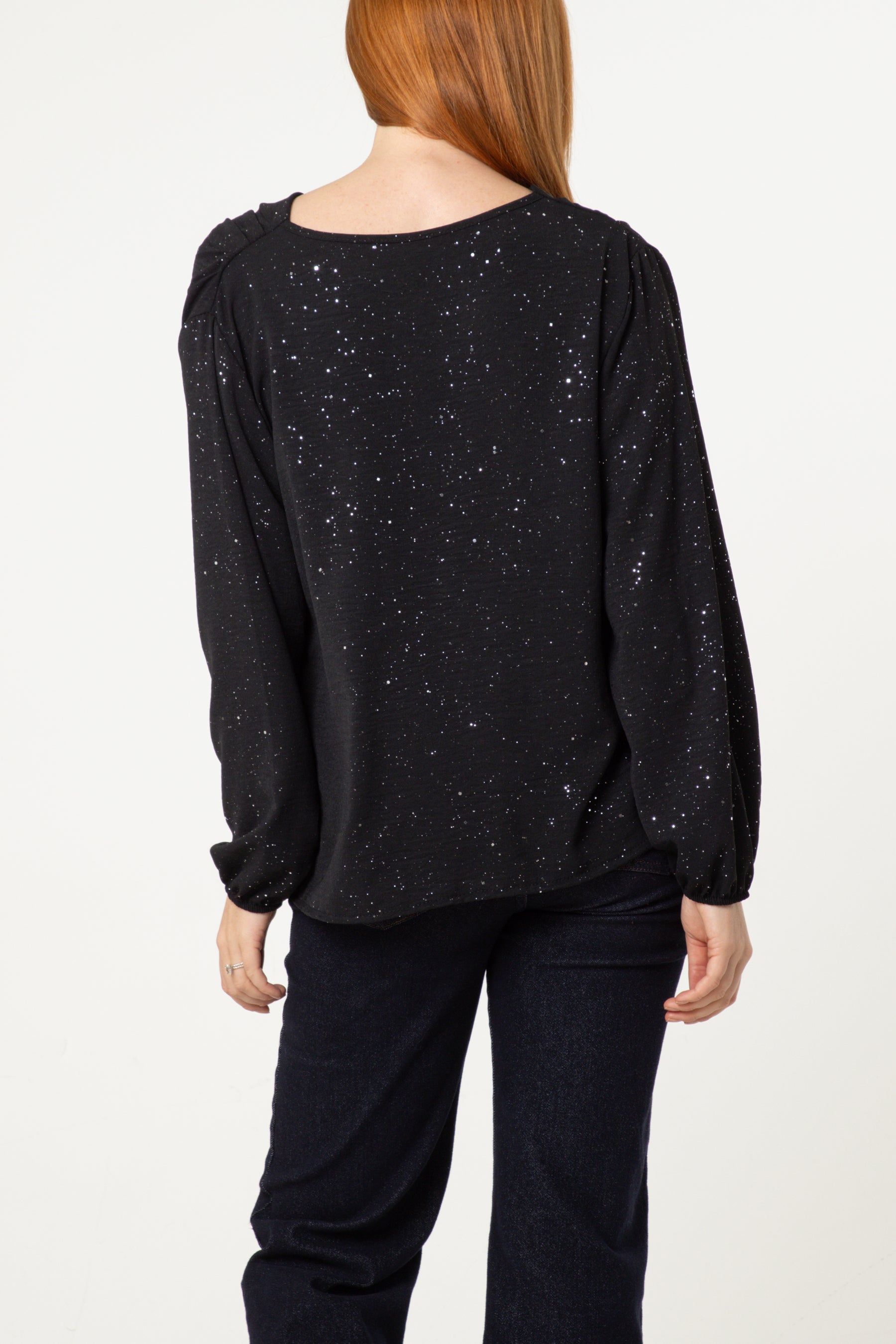 Metallic Glitter Cowl Neck Blouse