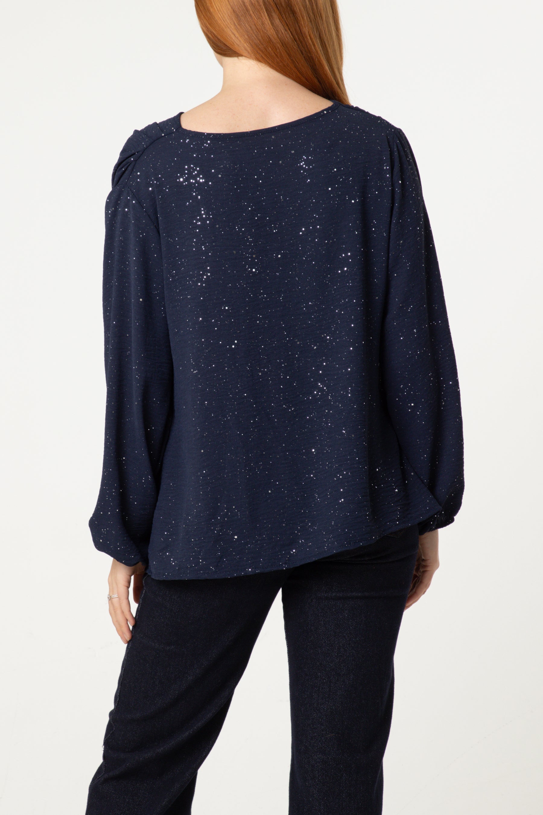 Metallic Glitter Cowl Neck Blouse