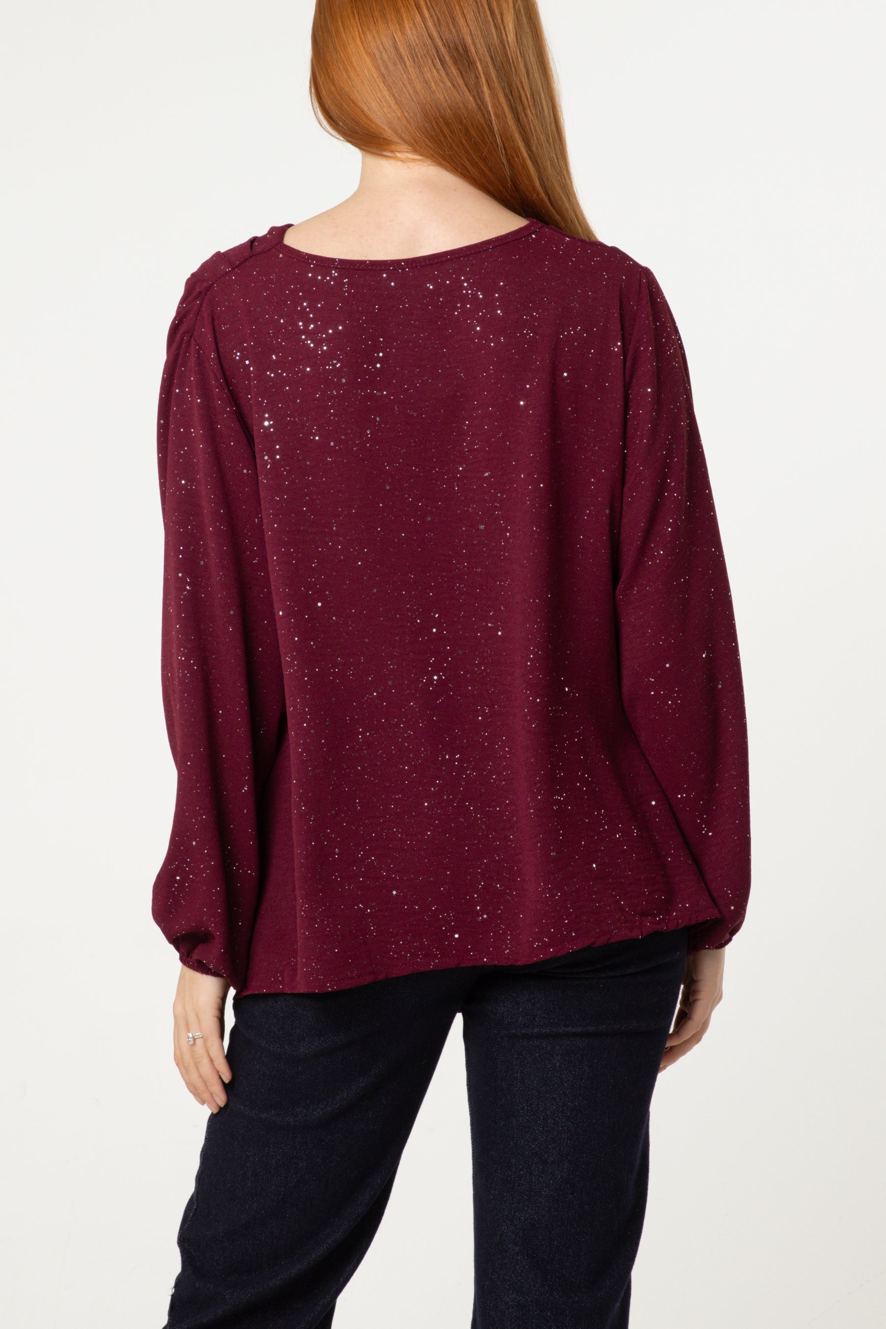 Metallic Glitter Cowl Neck Blouse