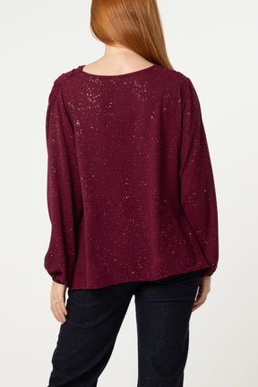 Metallic Glitter Cowl Neck Blouse