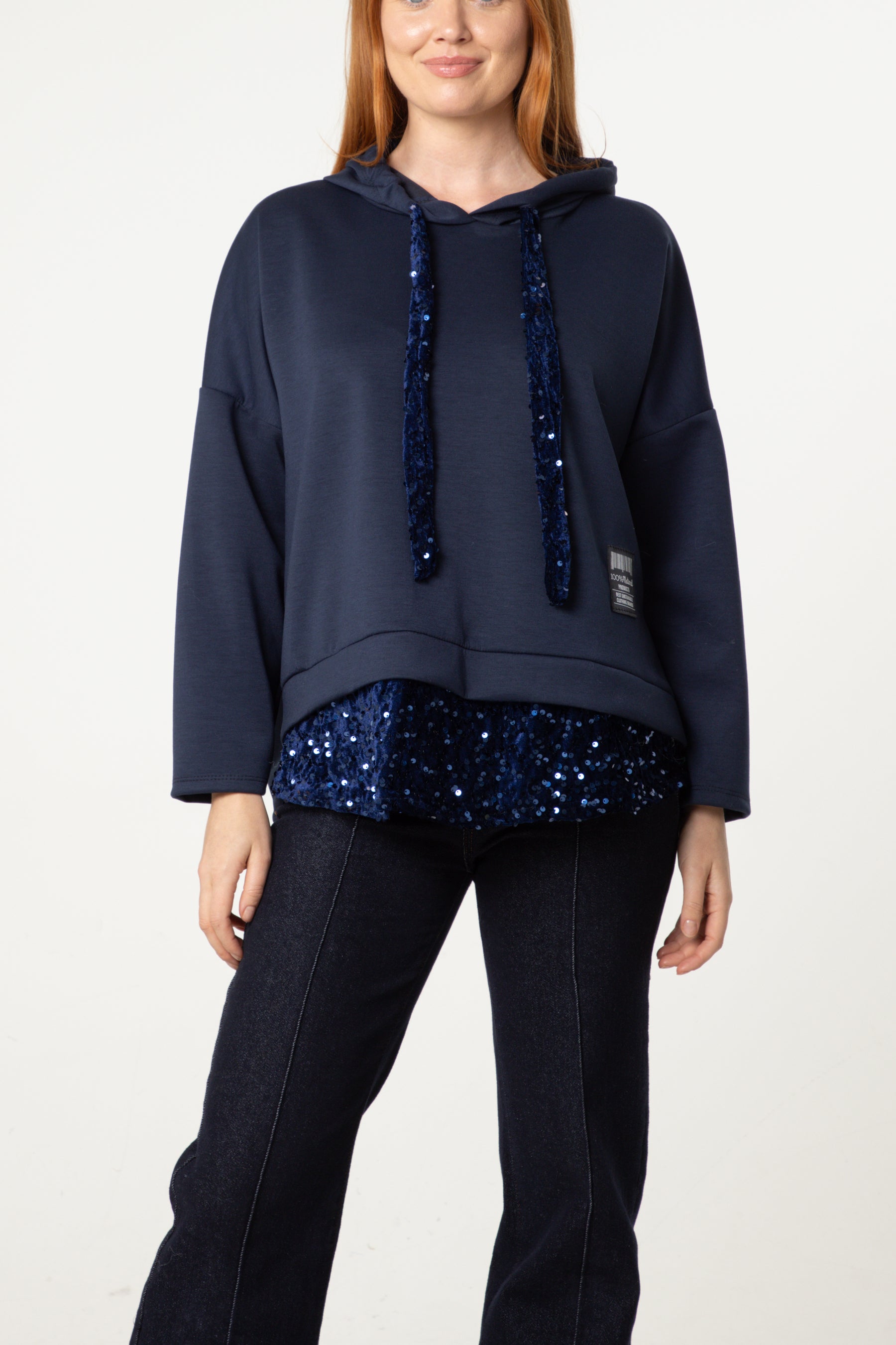 Sequin Detail Drawstring Hoodie