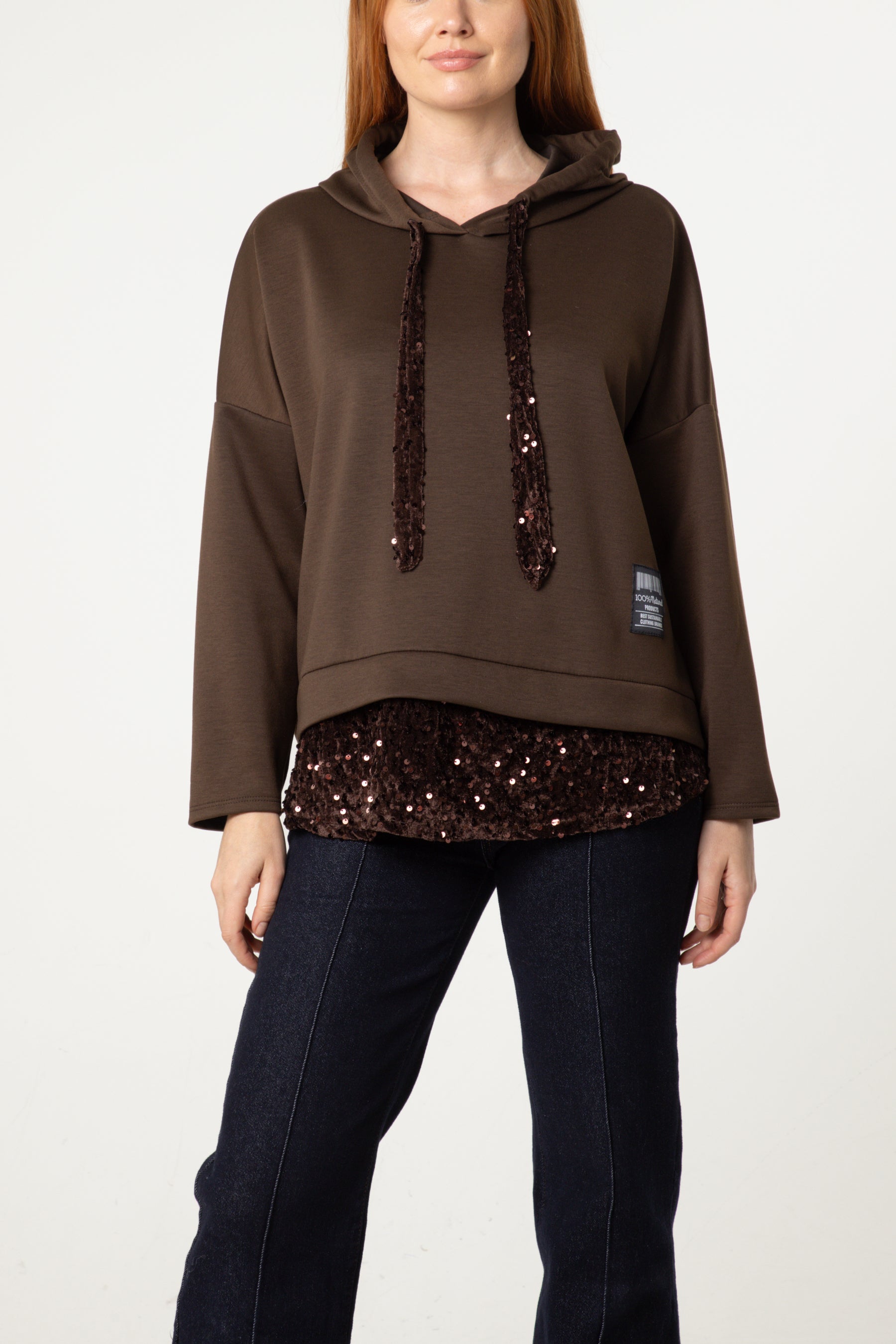 Sequin Detail Drawstring Hoodie