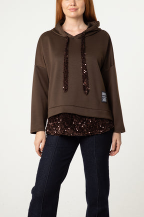 Sequin Detail Drawstring Hoodie